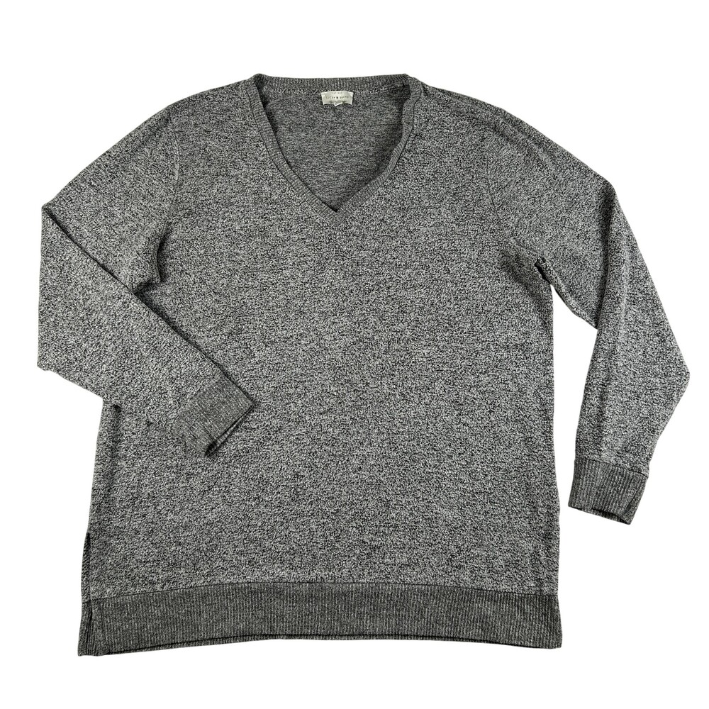 Lucky Brand Sweater Womens XXL Gray V Neck Tunic Knit Stretch Pullover
